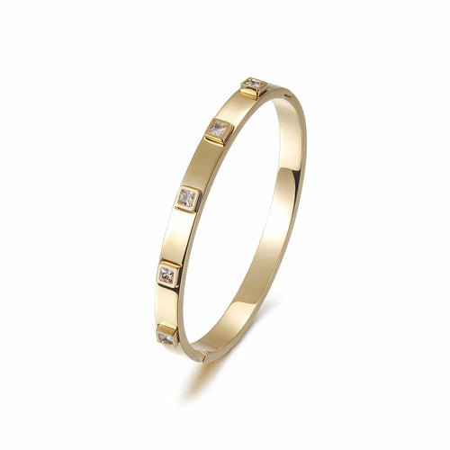 Eudonia Jewellery Metal Stone Hinged Bangle with silver finish and decorative stone accents, showcasing its elegant design and smooth hinge.