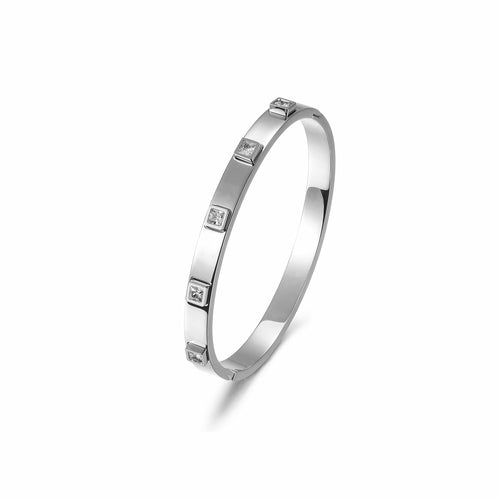 Eudonia Jewellery metal stone hinged bangle with modern design and polished finish, displayed on a white background.