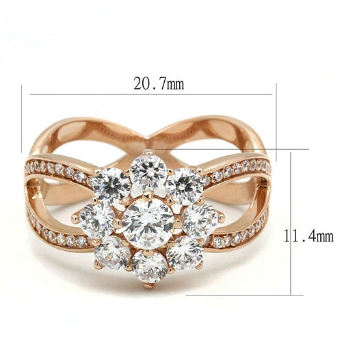 TS586 - Anillo de plata de ley 925 chapado en oro rosa con circonitas cúbicas de grado AAA en transparente