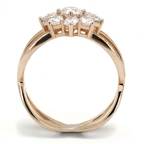 TS586 - Anillo de plata de ley 925 chapado en oro rosa con circonitas cúbicas de grado AAA en transparente