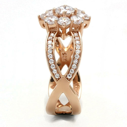 TS586 - Anillo de plata de ley 925 chapado en oro rosa con circonitas cúbicas de grado AAA en transparente
