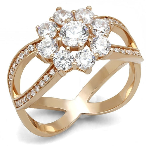 TS586 - Anillo de plata de ley 925 chapado en oro rosa con circonitas cúbicas de grado AAA en transparente