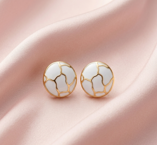 Elegant Korean Mosaic Earrings,Bold Premium Matte Studs White Color
