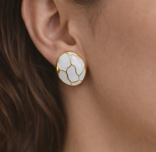 Elegant Korean Mosaic Earrings,Bold Premium Matte Studs White Color