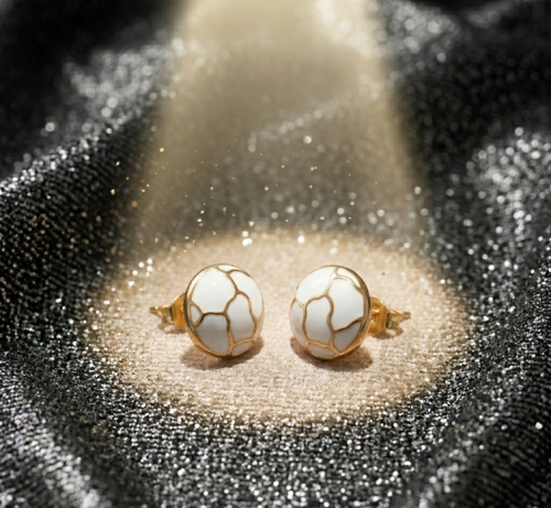 Elegant Korean Mosaic Earrings,Bold Premium Matte Studs White Color