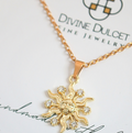 24 Karats CZ Sun Pendant Necklace