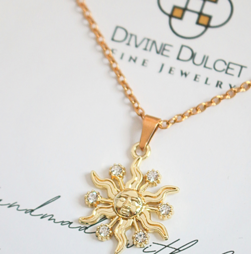 24 Karats CZ Sun Pendant Necklace