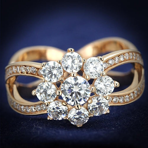 TS586 - Anillo de plata de ley 925 chapado en oro rosa con circonitas cúbicas de grado AAA en transparente